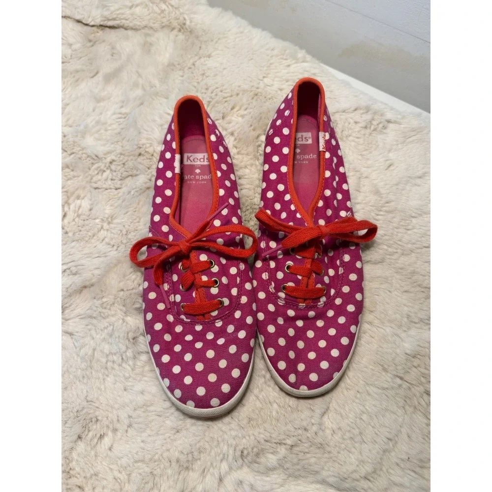 Maximalist Keds Kate Spade Sneaker Pink White Polka Dot Summer Shoe 8.5